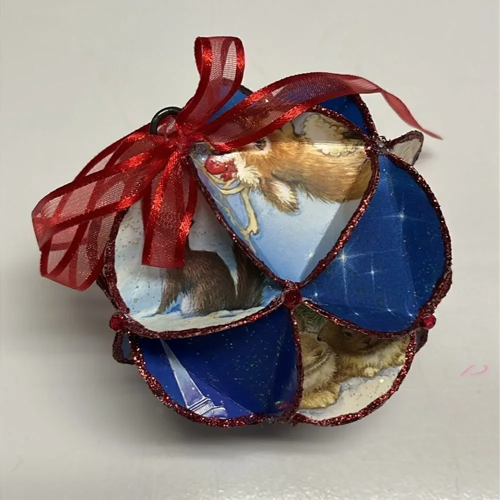 Recycled Christmas Cards Handmade Ornaments Set of two- Diameter 4”